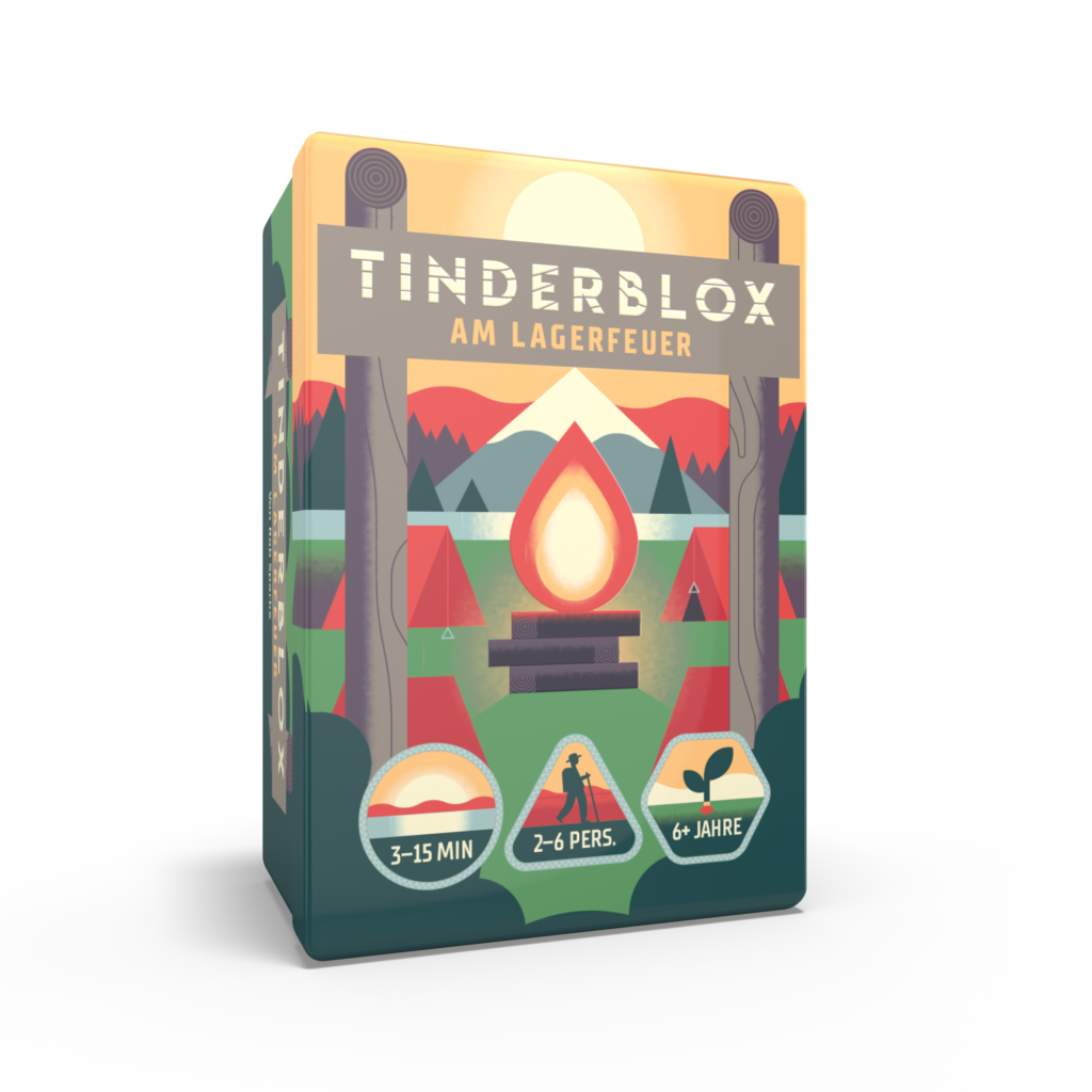 Mockup vom Minzdosenspiel Tinderblox – Am Lagerfeuer